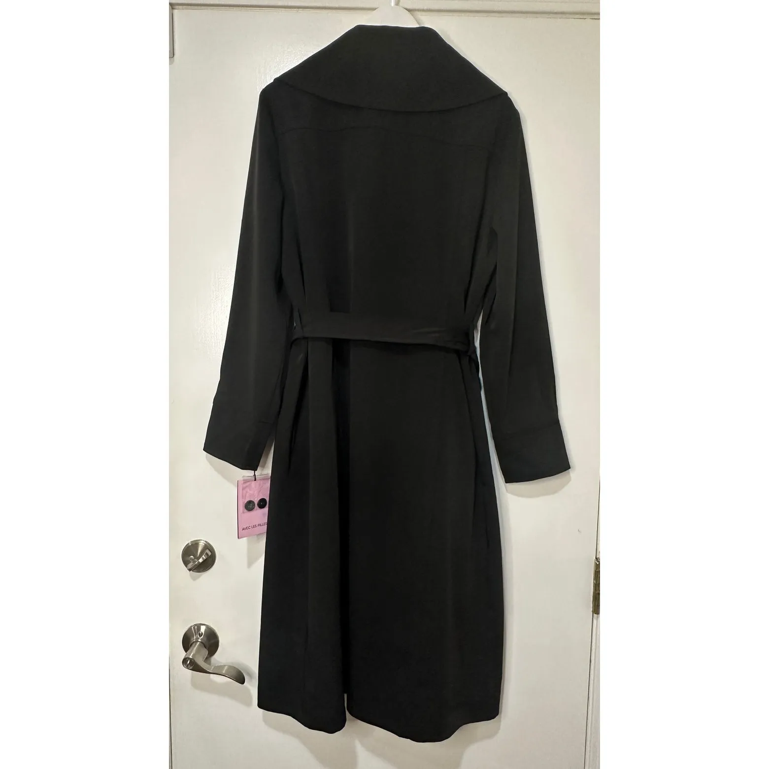 Avec Les Filles Black Trench Coat Belted Drape Front Size Large NWT Stylish - Image 13