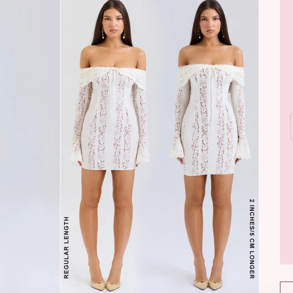 House of CB Sadie Vintage Cream Floral Lace‎ Off Shoulder Mini Dress NWOT size L - Image 7