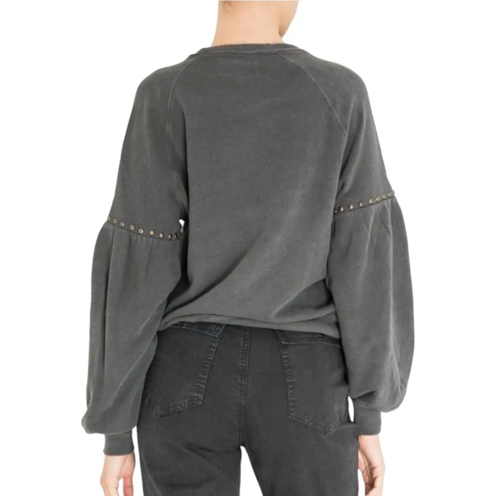 THE GREAT. - The Bishop Sleeve Sweatshirt in Wash Black with Studs Sz 1/S - Image 3