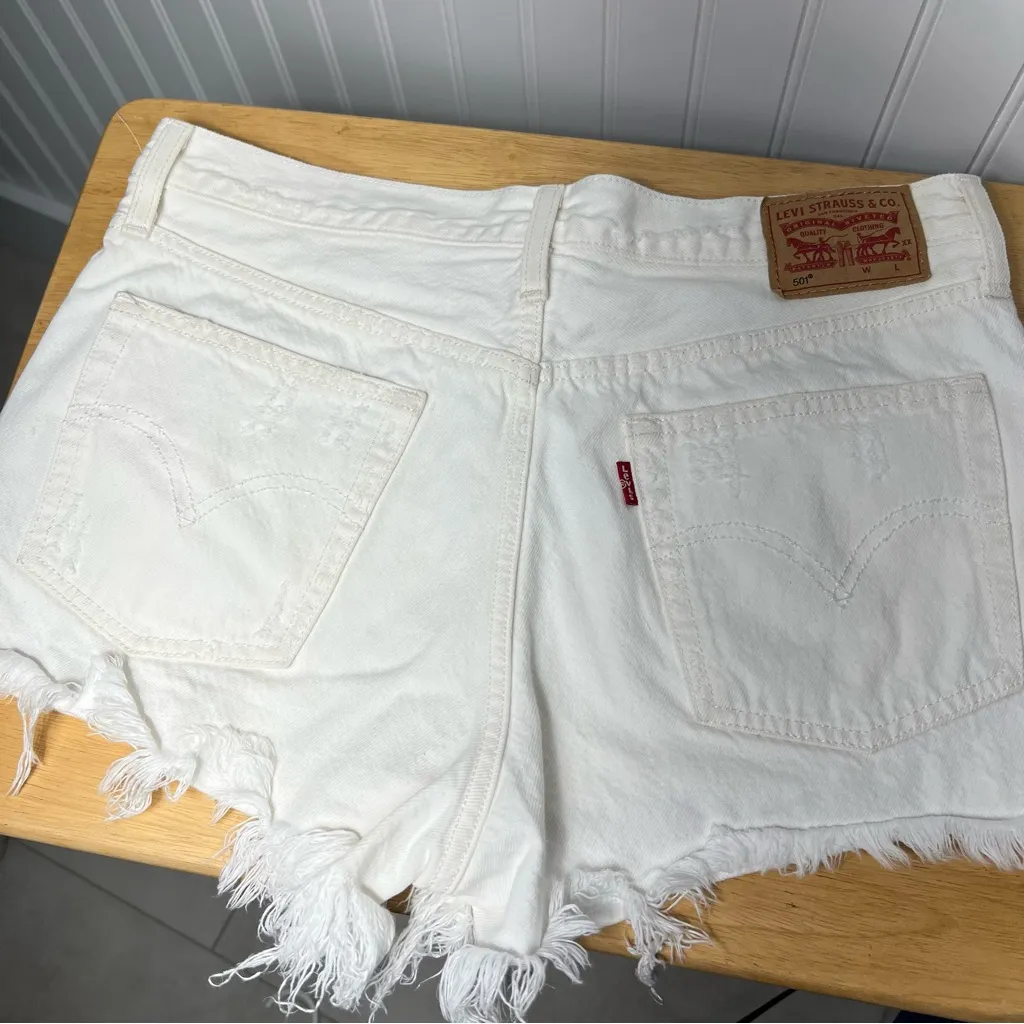 Levi’s 501 denim shorts distressed vintage 90’s white high waiste short - Image 12