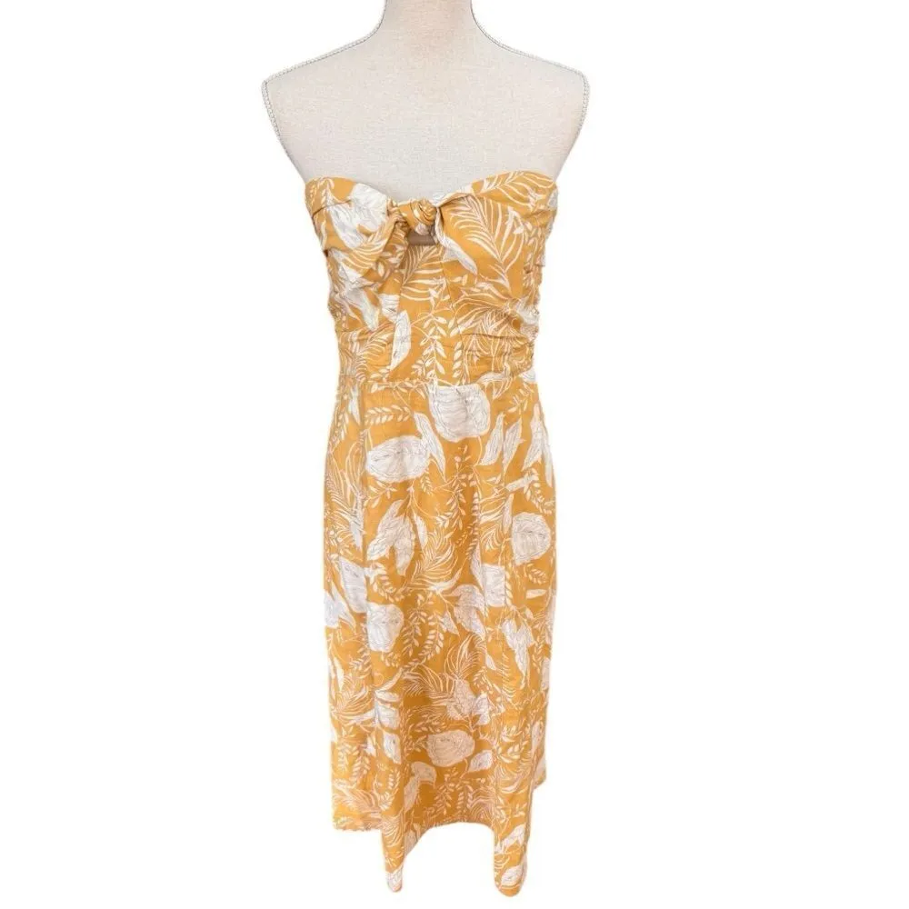 Sezane Beatriz Linen midi Dress in Yellow Floral 42 - Image 3