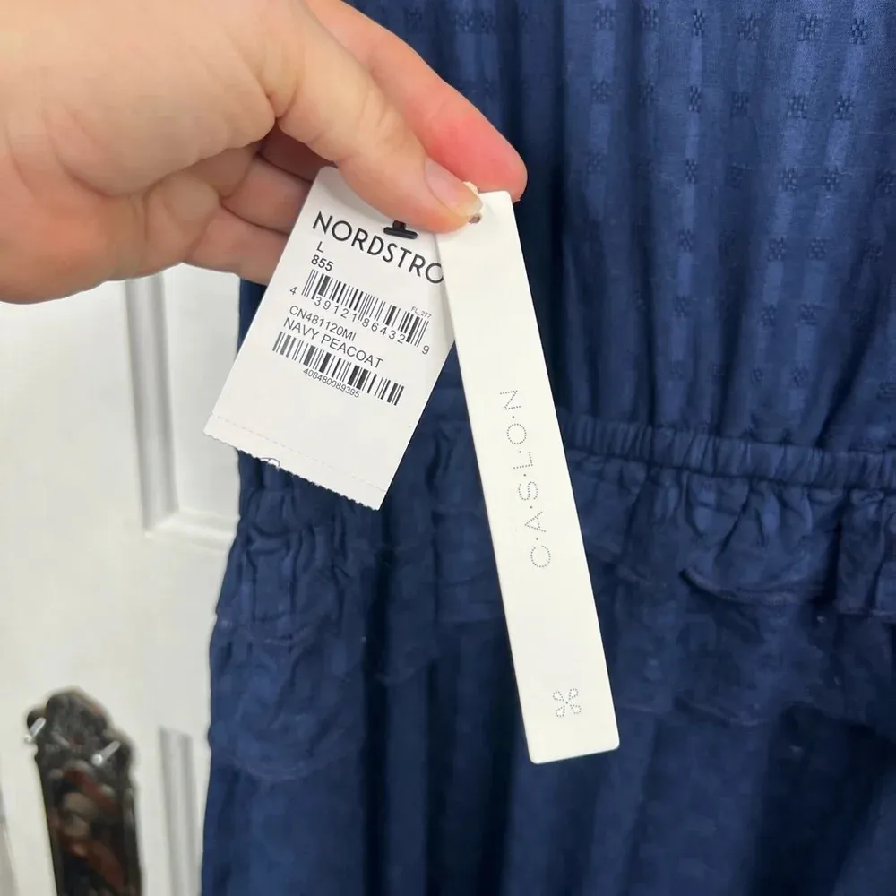 Caslon Women Sleeveless Faux Wrap Ruffle Dobby Dress Blue V-Neck Casual Size L - Image 9