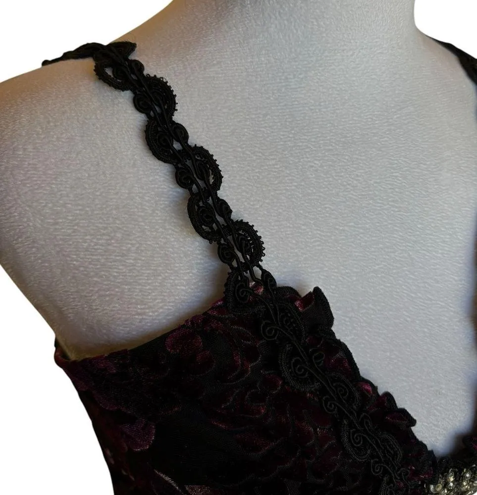 Heart Moon Star Vintage 90s Crushed Velvet Dress Whimsygoth Witchy Womens Small Purple - Image 9