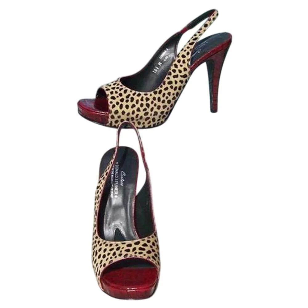 Donald Pliner Red Gator Leather Shoe New Chita Hair Calf Slingback $295 NIB Black Size 10.5 - Image 3