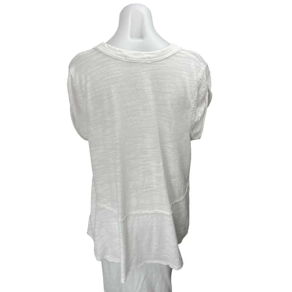 Free People Sweetness Women's White Scoop Neck Short Sleeve Tiered T Shirt Top M - Image 2