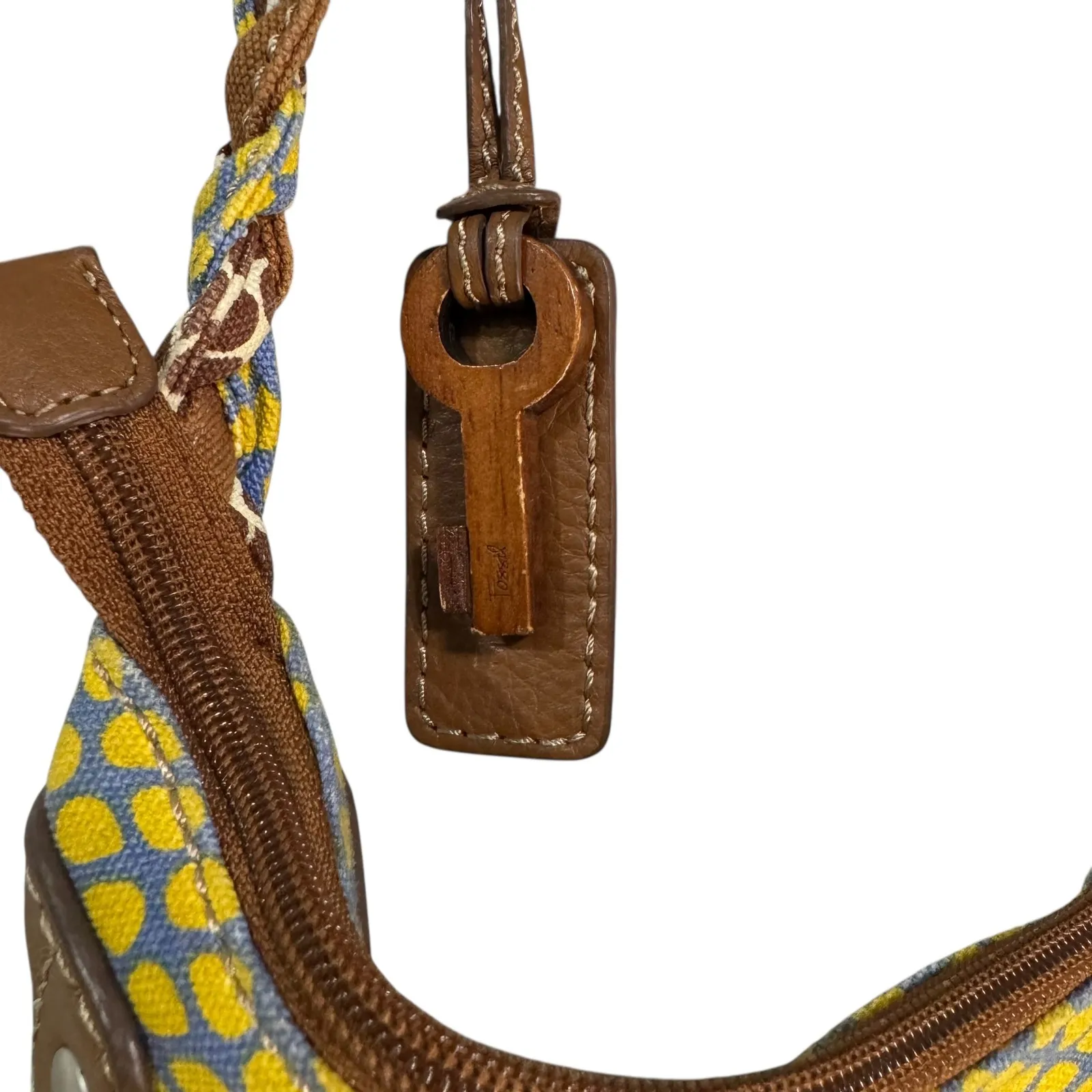 Fossil Shoulder Bag Green Floral Print Braided Strap Hobo Style 70s/80s Vintage - Image 9