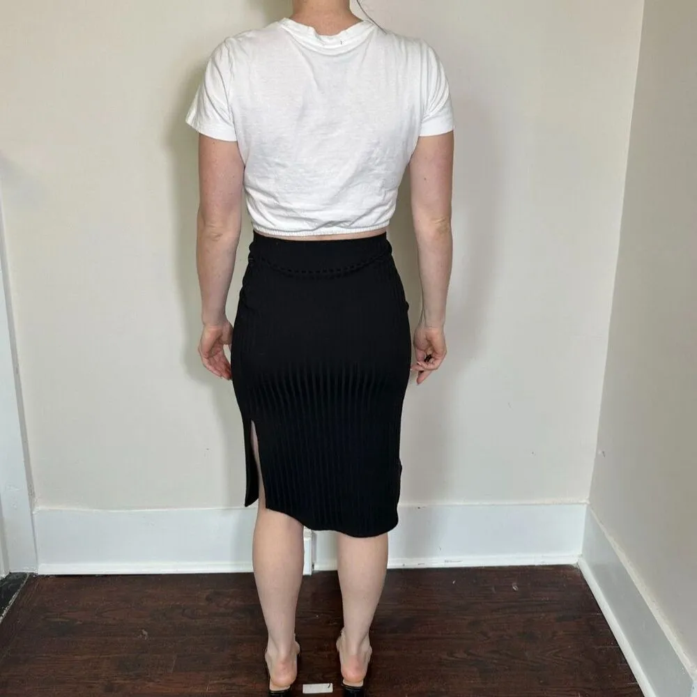 Abercrombie and Fitch Black Midi Skirt with Slit Size Small - Image 2