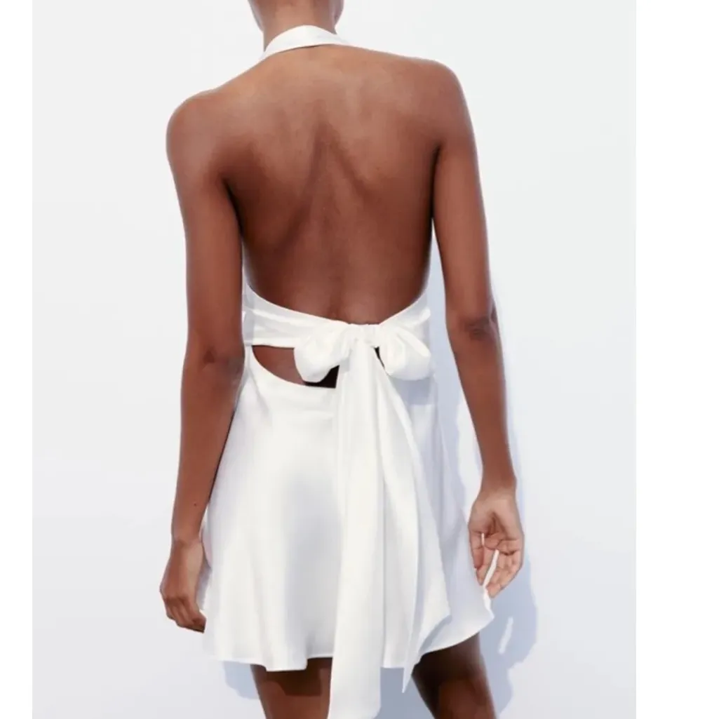 Zara White Satin Halter Mini Dress - Image 2