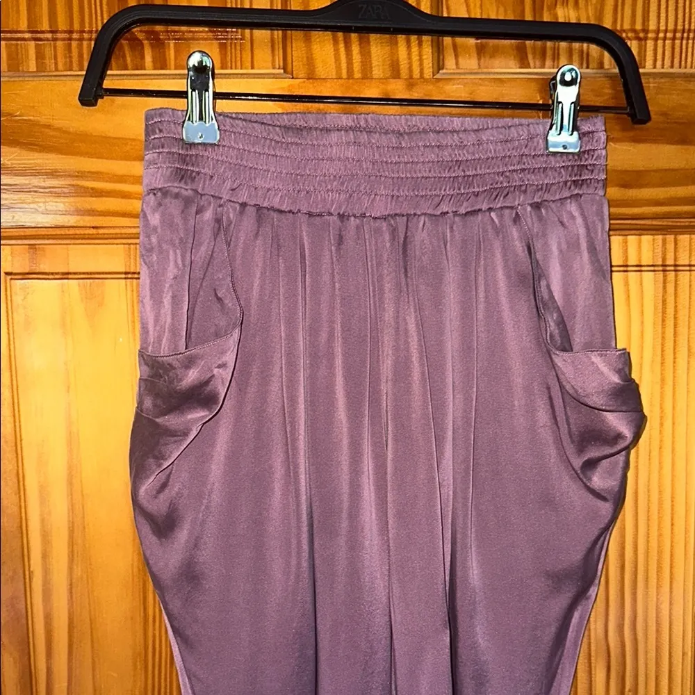 Purple Satin Jogger Capri Pants S - Image 2