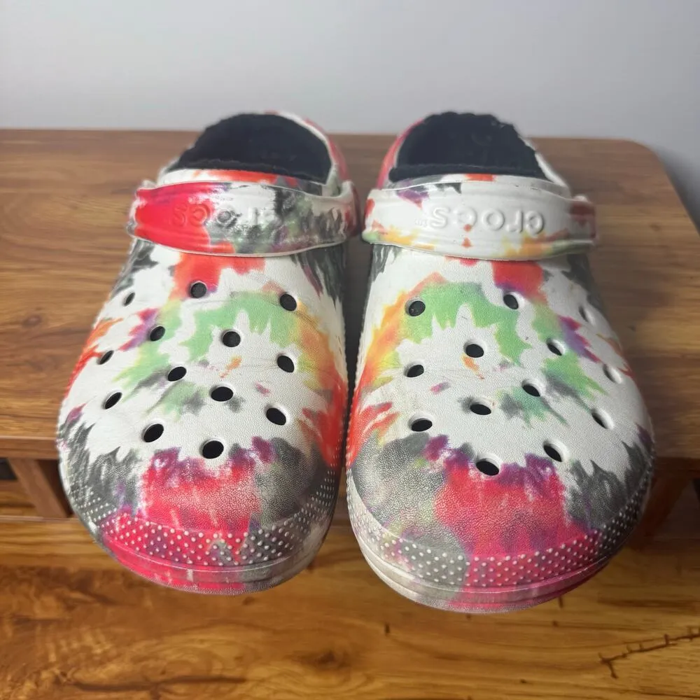 Crocs Clog Unisex M7/W9 Classic Rainbow Festival Lined Clogs in Blotched Tie Dye - Image 2