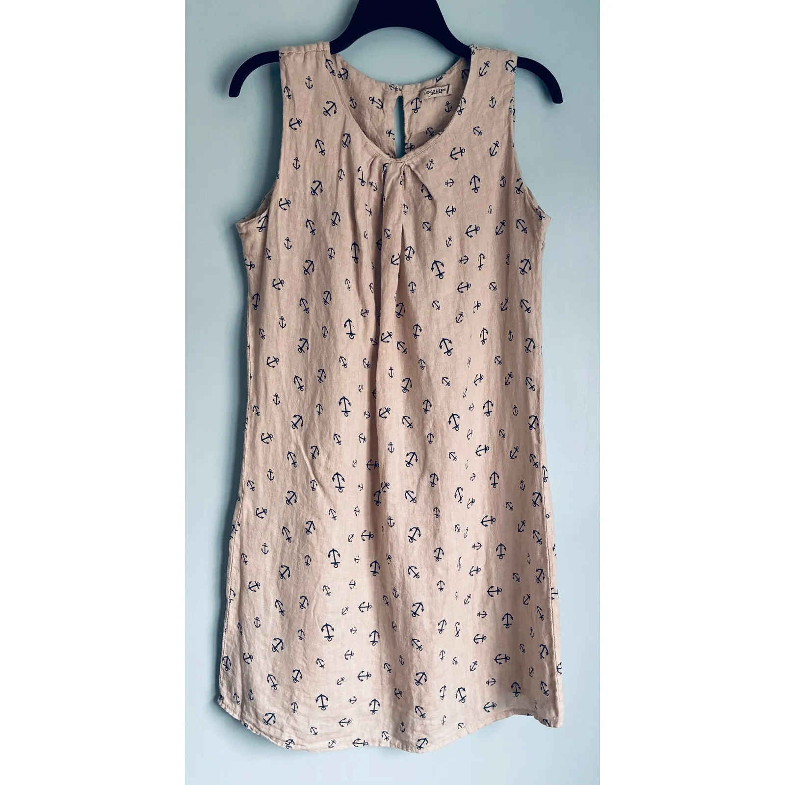 Lungo L'arno 100% Linen Dress Anchors Coastal Nautical Khaki Medium Tan - Image 2