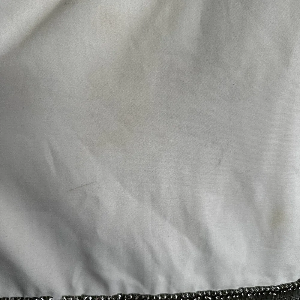 Tavi Mini Dress Plunging V Neck Cross Back Crystal Embellished White Small - Image 7