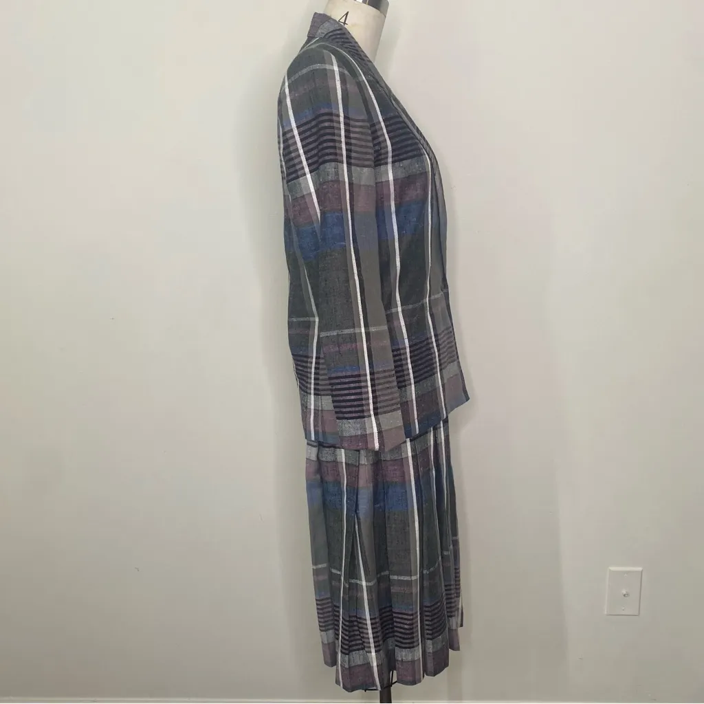 Vintage Prophecy Blazer Pleat Midi Skirt Set Plaid Sz 4 - Image 4