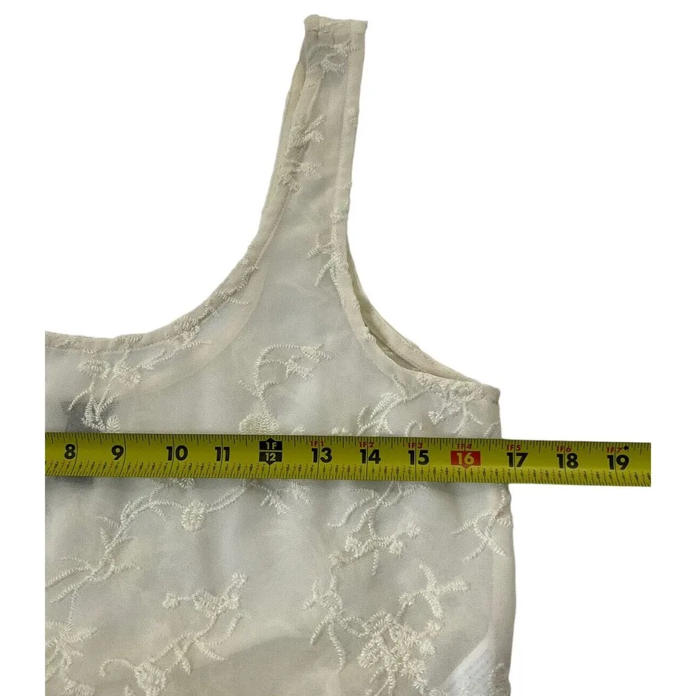 Forever 21 Women Sz Small Fringe Cream Sheer Top Summer Embroidered 18-696 - Image 5