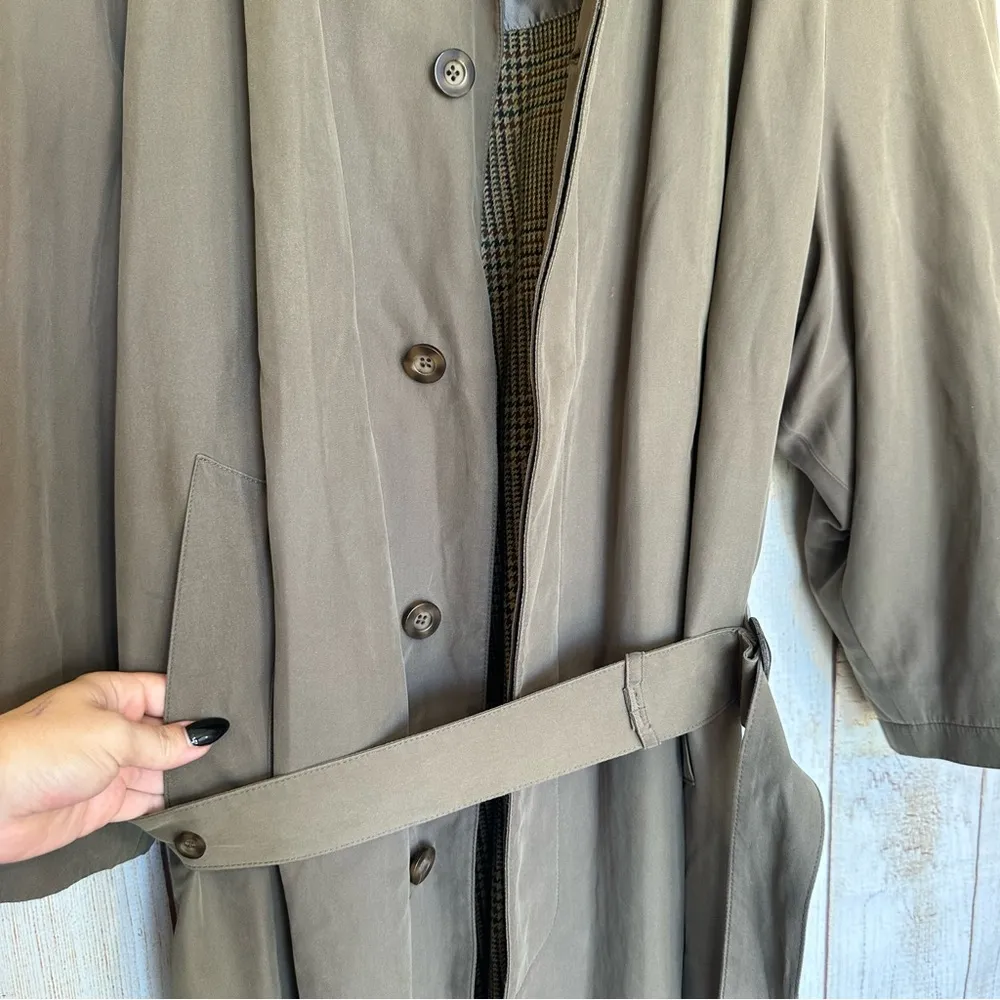 Vintage Newport Harbor Forrest Green Cozy Comfy Warm Trench Coat Size L - Image 3