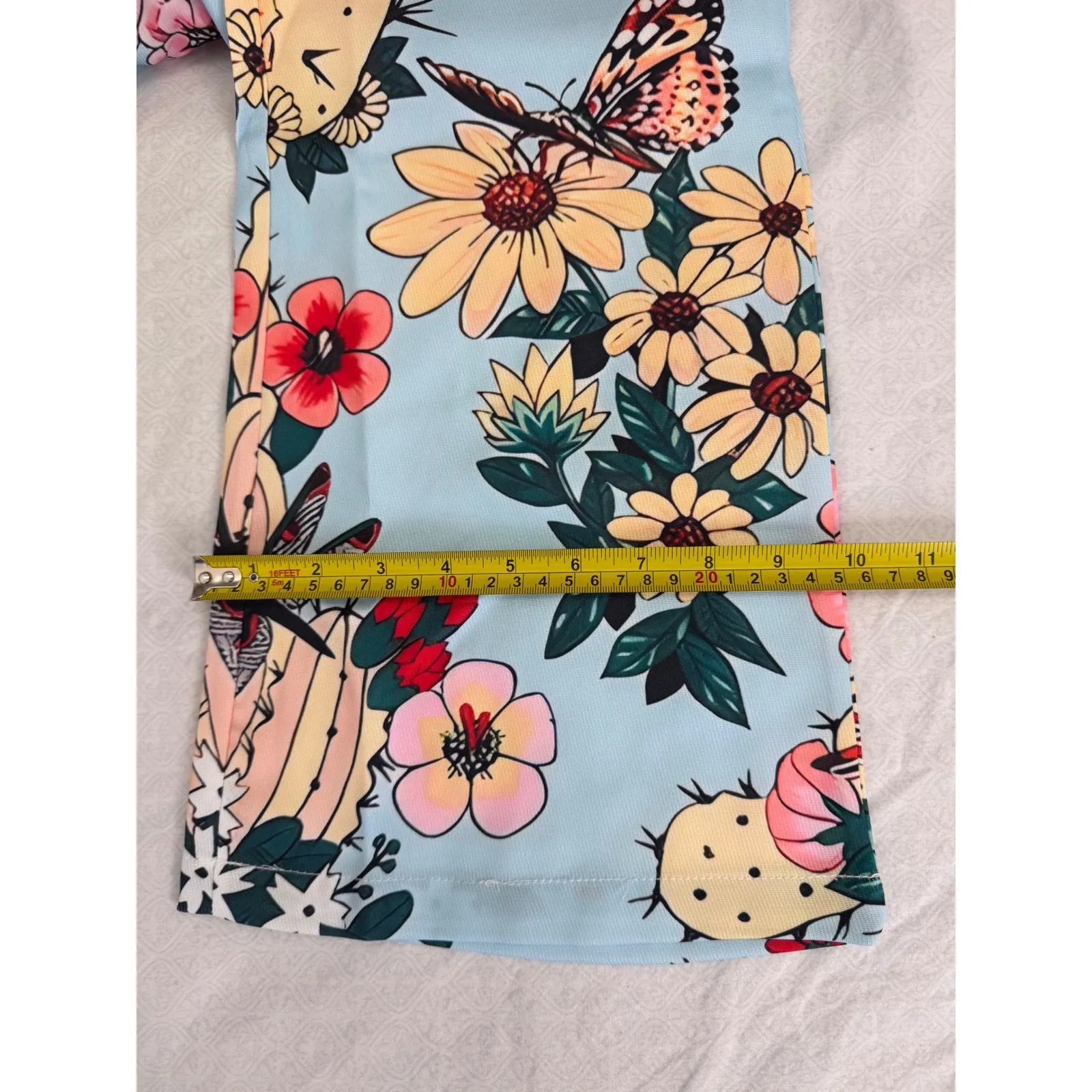 Floral Print Wide Leg Pants High Waist Boho Festival‎ Trousers Size L Blue Size L - Image 8