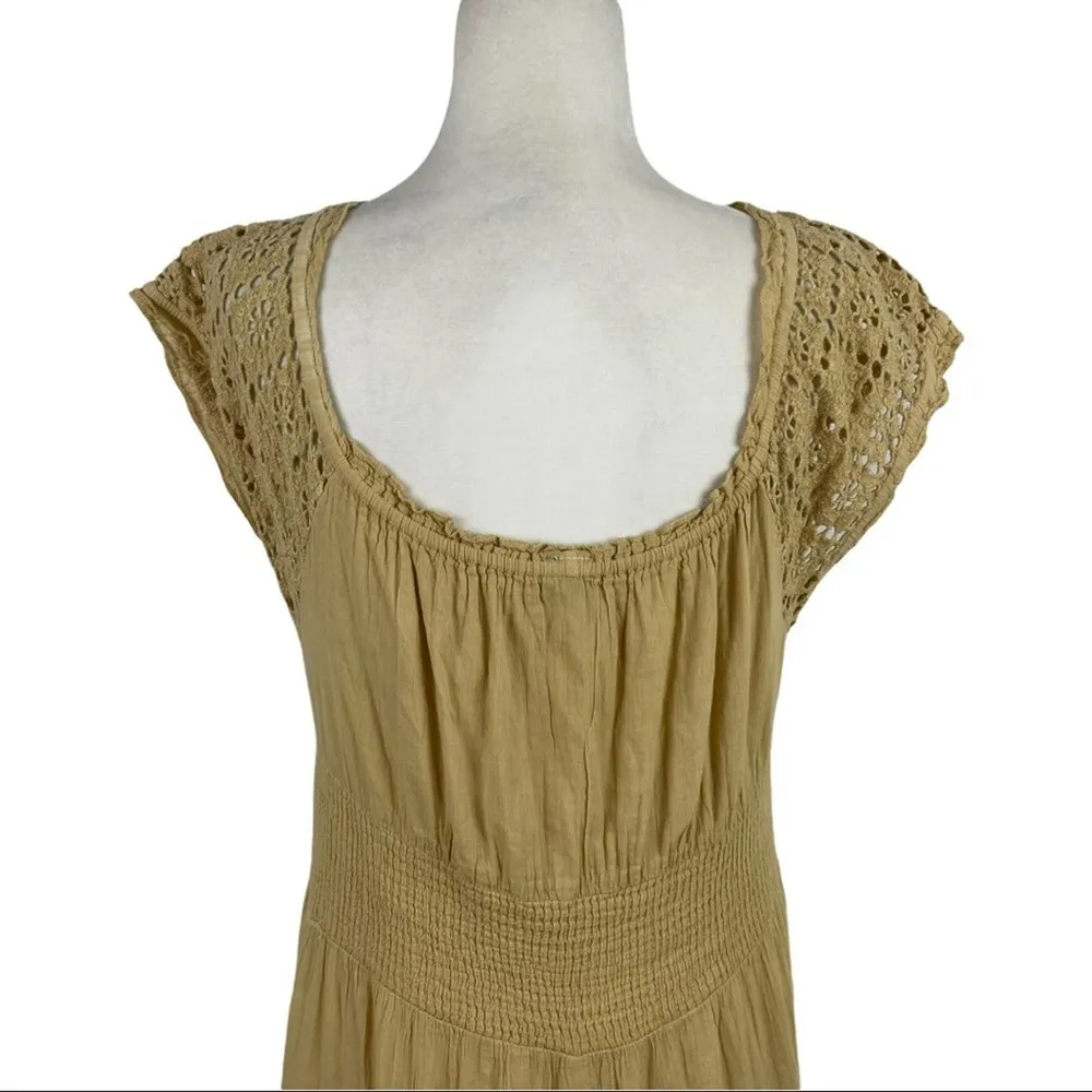 Maria Alicia Araujo Baez Tired Crochet Cottagecore Boho Maxi Tan Dress Cotton M Size M - Image 6