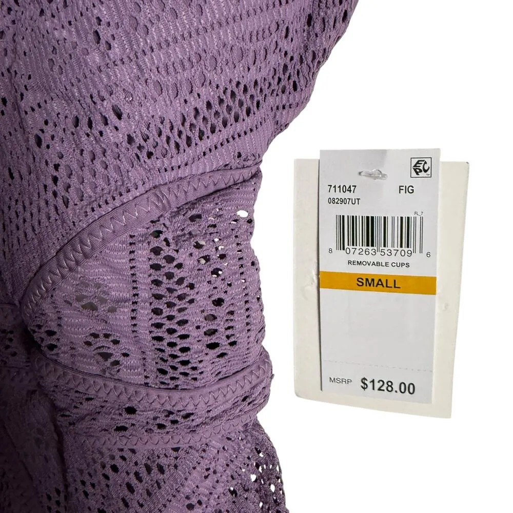 Becca Color Play Fig Purple Plunge Lace One Piece Swimsuit Size Small - Image 7