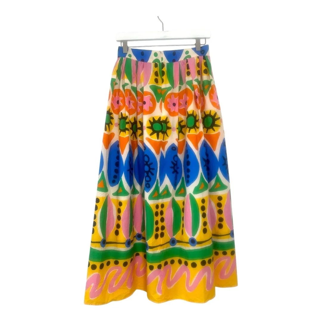 ZARA Colorful Cotton Abstract Batik African Print Pleated Maxi Skirt Size Small - Image 3