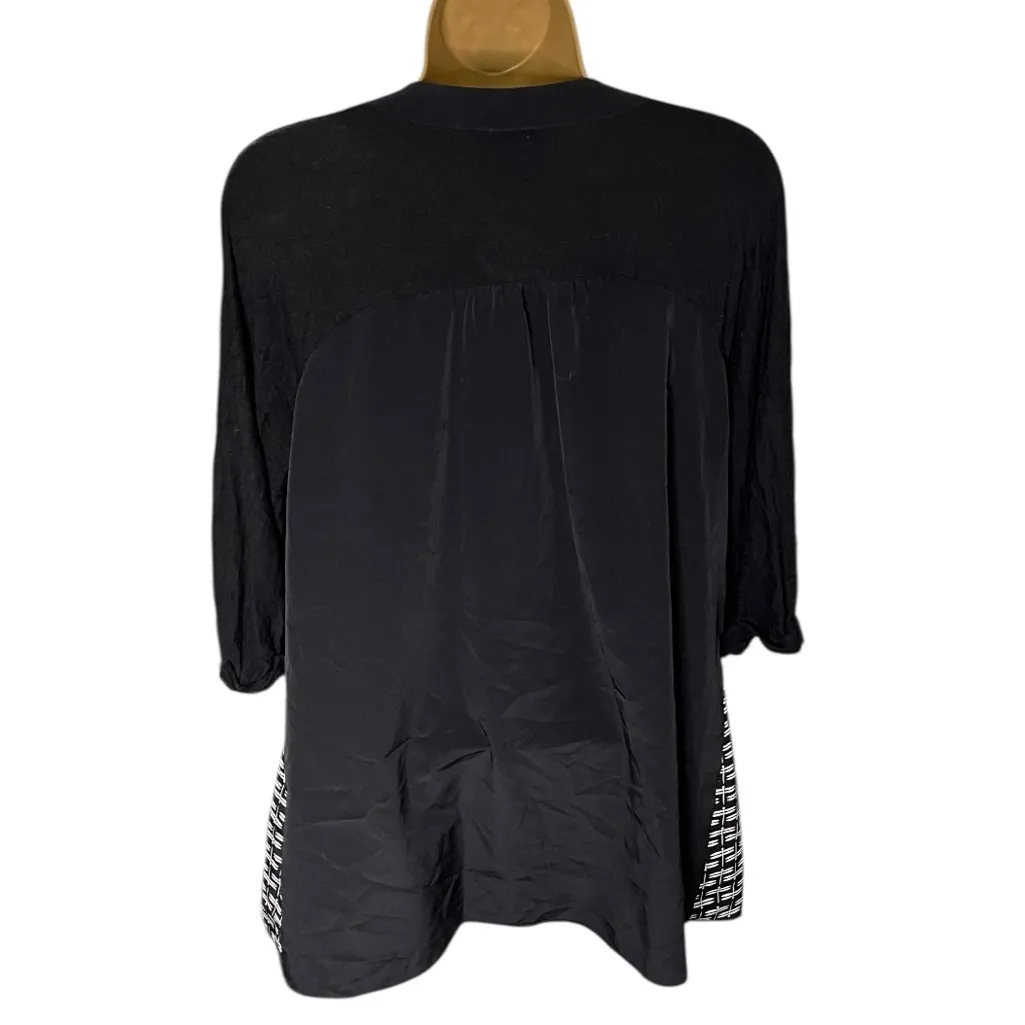 Style & Co Mixed Media Blouse Button Front Black Combo Medium - Image 2