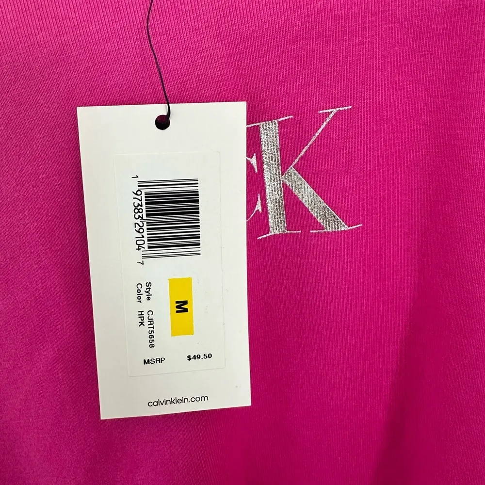 Calvin Klein Jeans Silver Logo Tanktop Bodysuit Fuchsia Hot Pink M - Image 6