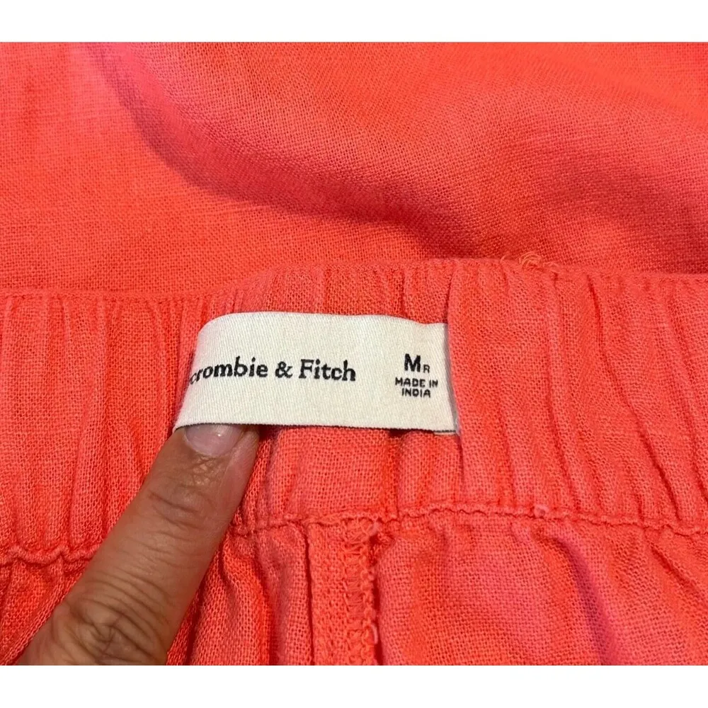 Abercrombie Fitch Women Pants Pink Pleated Linen Ultra Wide Leg Tailored Medium - Image 7