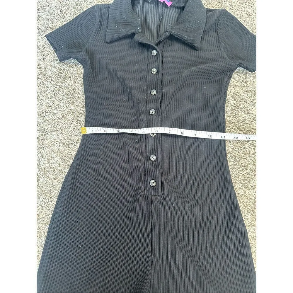 Edikted Lucia Ribbed Knit Romper One Piece Black Button Front Fitted Size XS - Image 7