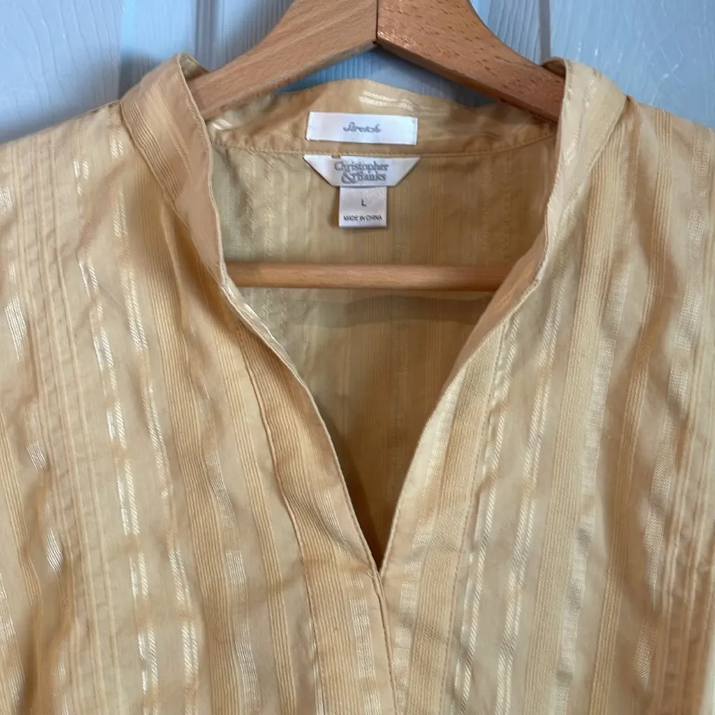 Christopher & Banks Women's L Vintage Y2K Yellow Gold Fall Office V-Neck Blouse - Image 2