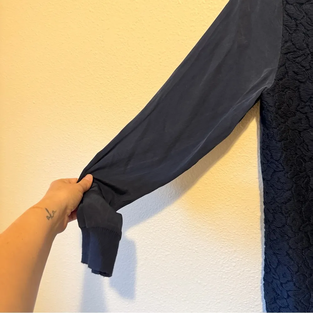 Vince Black Long Sleeve Shift Dress Womens M Silk Cotton Fall Preppy Classic - Image 4