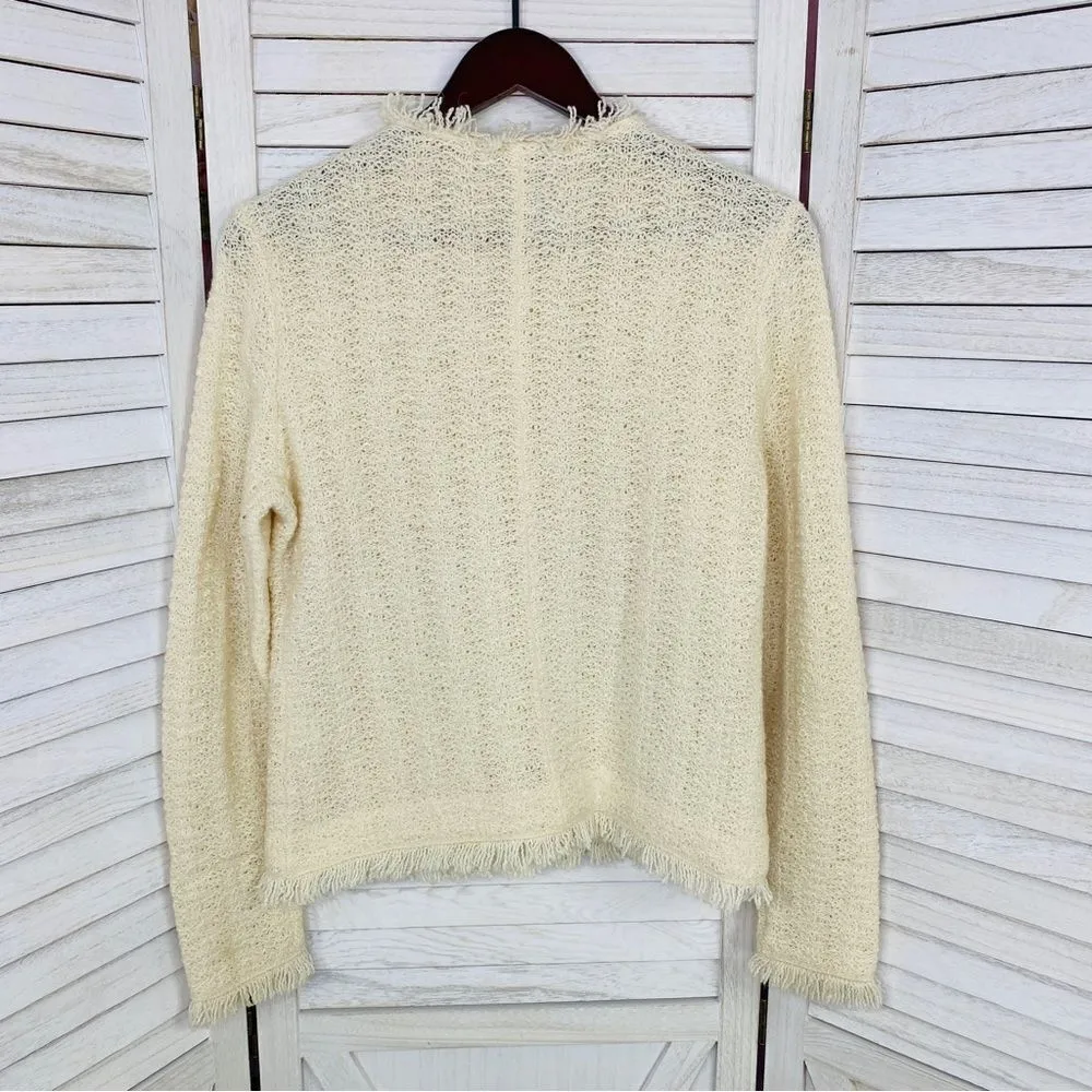 Talbots Boucle Alpaca Wool Fringe Hem Sweater Jacket Cream Button Front PS - Image 8