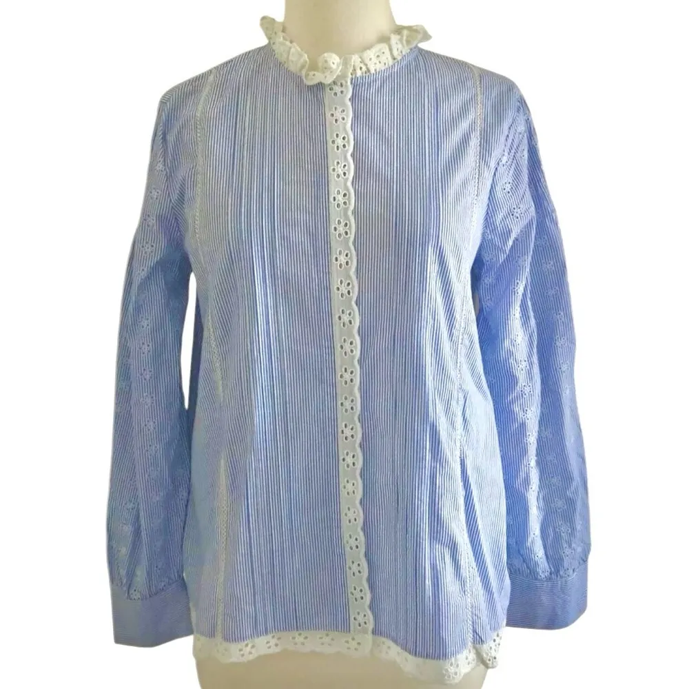 Zara White/Blue Striped Shirt. Size Small button down - Image 5