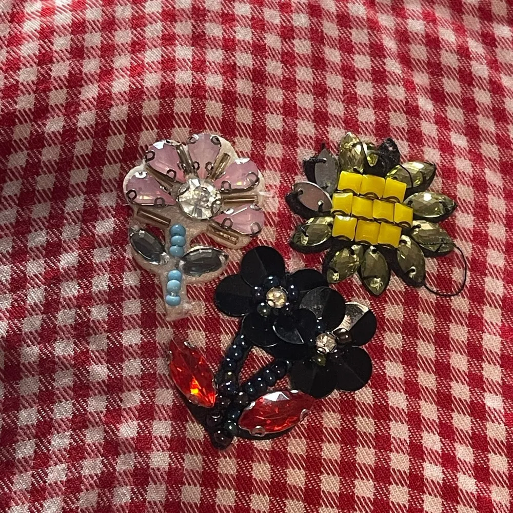 💋Zara Red Gingham Button Down Shirtdress/ Tunic W/ Appliqué Sz M Americana July4 - Image 5