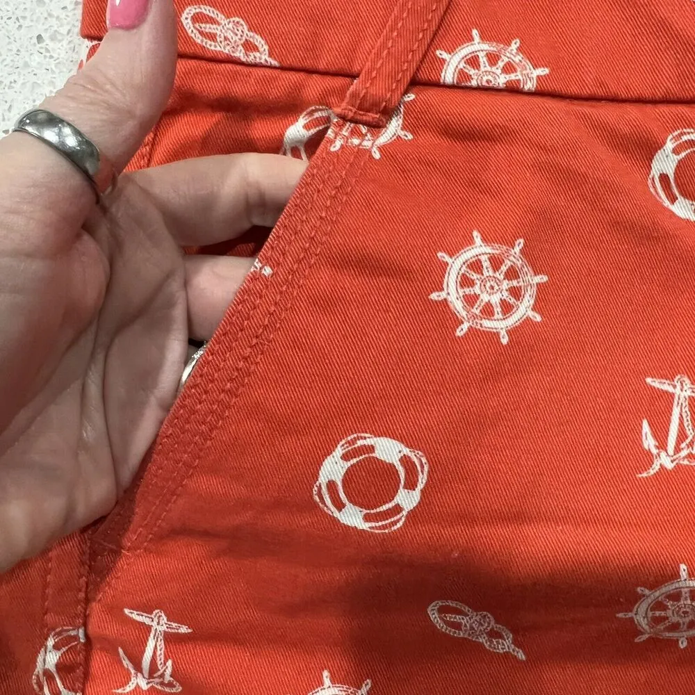 J. Crew Factory Sz 2 Shorts Chino Broken In Orange Nautical Anchor Print Women’s - Image 5