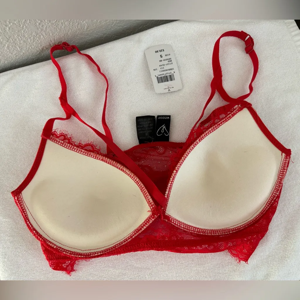NEW Windsor Sexy Bright Lipstick Red Strappy Lace Padded Bralette Festival S - Image 4