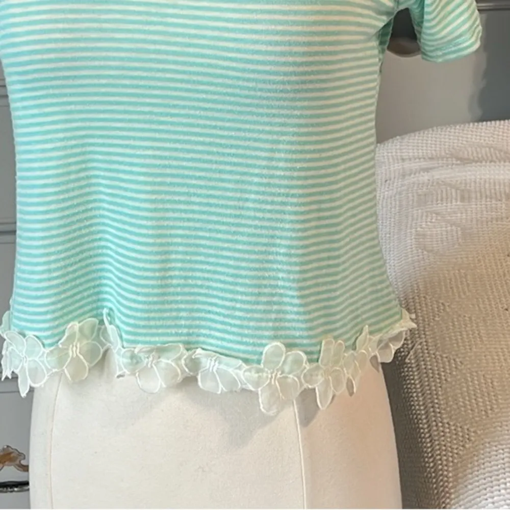 Living Doll Knit Crop Top Aquarium Stripe Shirt Womens XS - Image 3