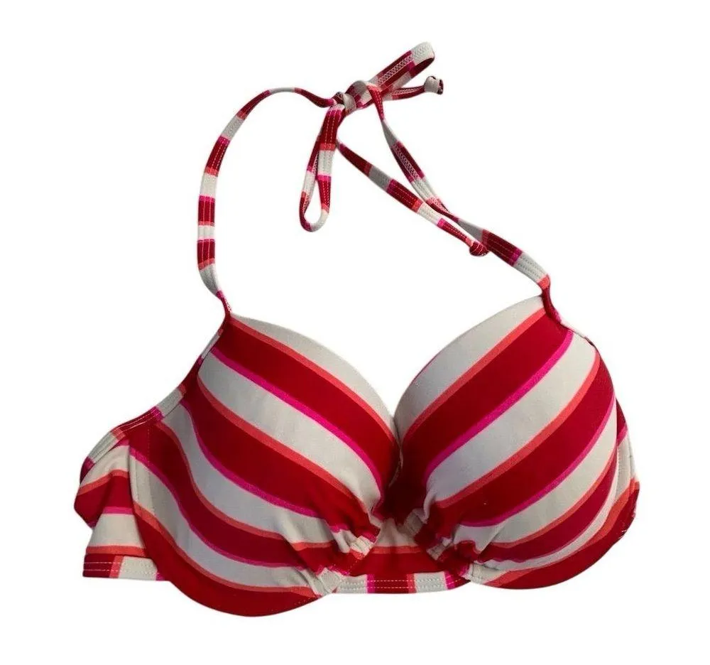 Old Navy Women's Striped Push Up Bikini Top Red Halter Size M - Image 2