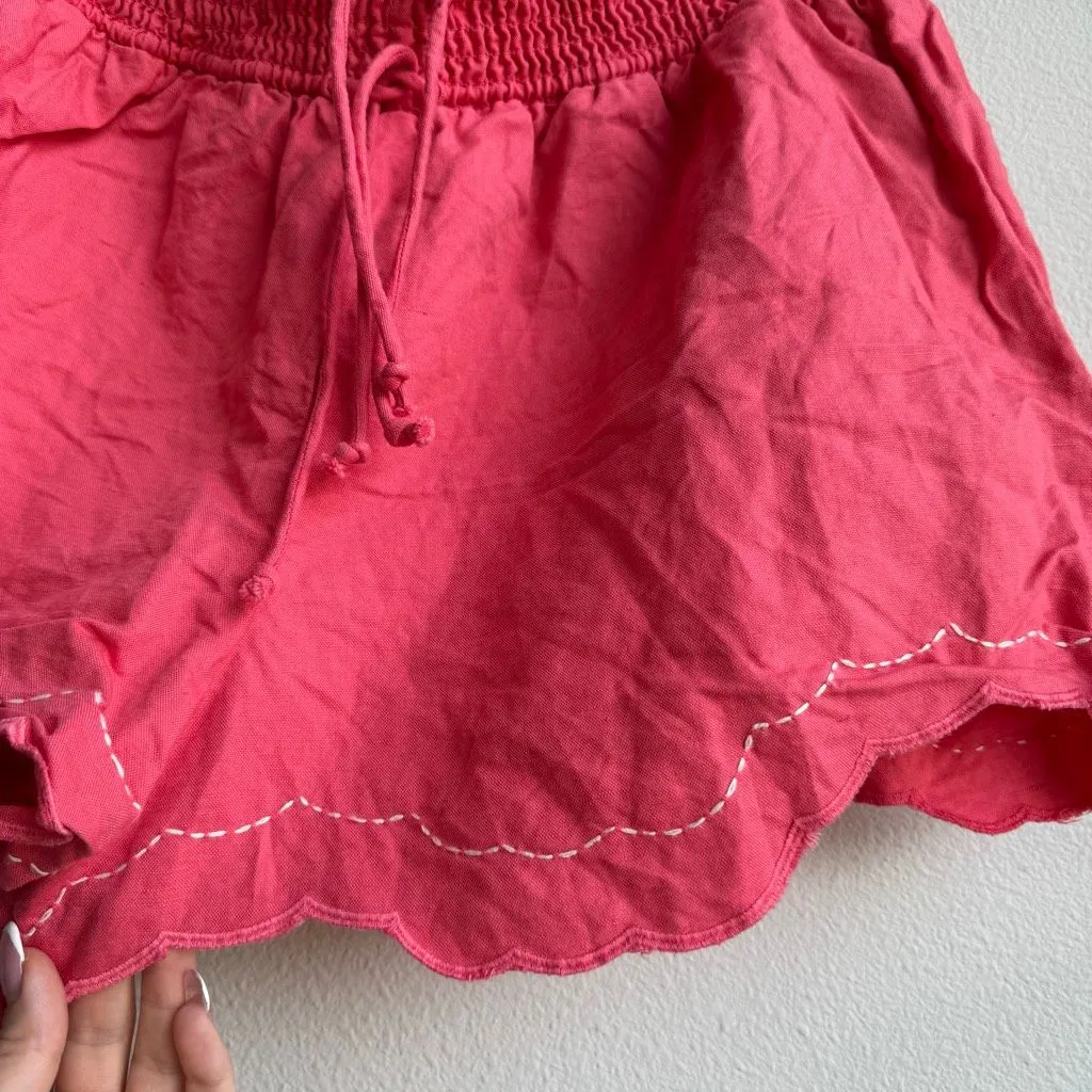 By Anthropologie Linen Cotton Scallop Hem Lightweight Double Tie Shorts Size XS - Image 3