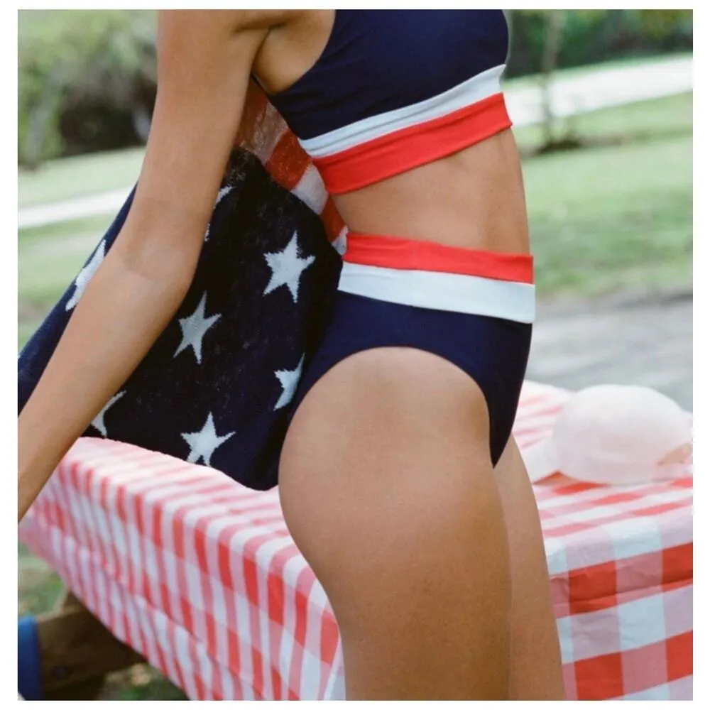 Beach Riot Heidi Liberty Red White Blue Patriotic Ribbed Bikini Bottom Size XS - Image 3