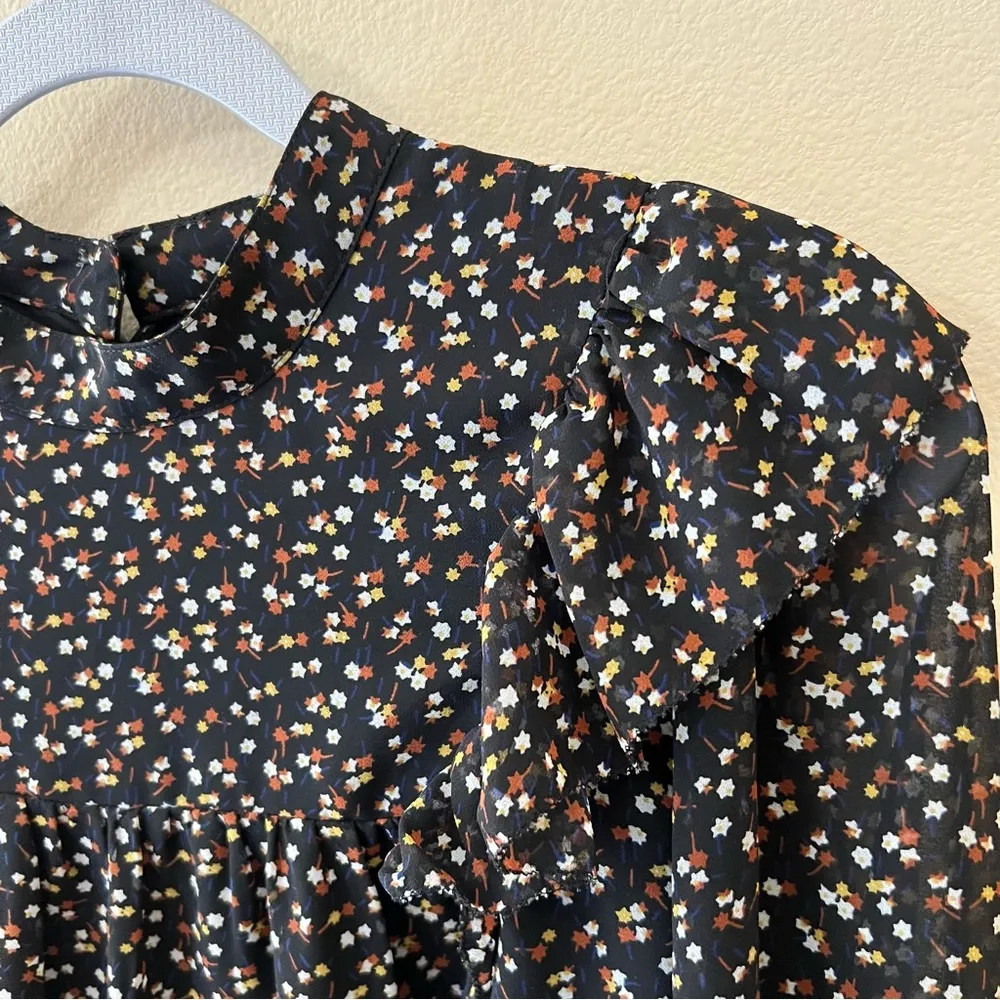 Madewell Georgette Top Shirt Blouse Womens XS Extra Small Black Floral Ruffle - Image 2