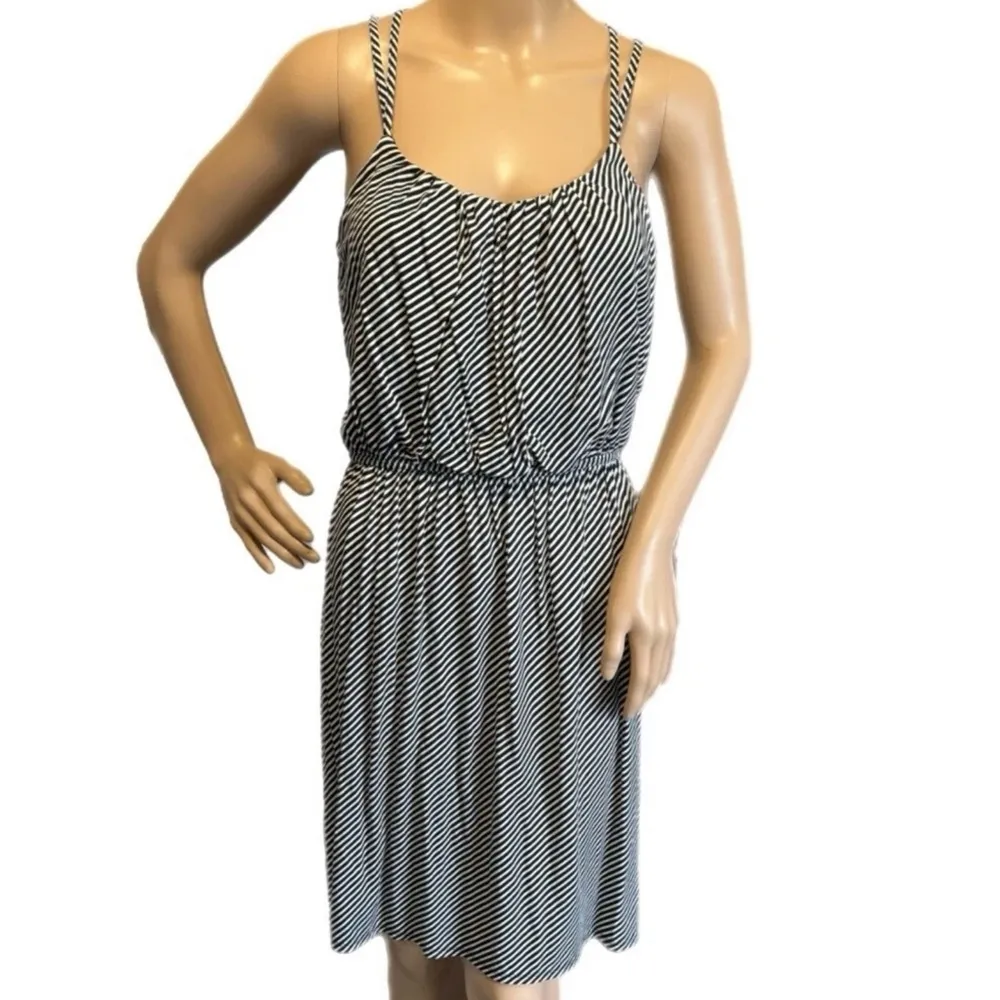 Ann Taylor LOFT Size Small Navy Gray Stripe Sleeveless Dress Strappy Summer - Image 2