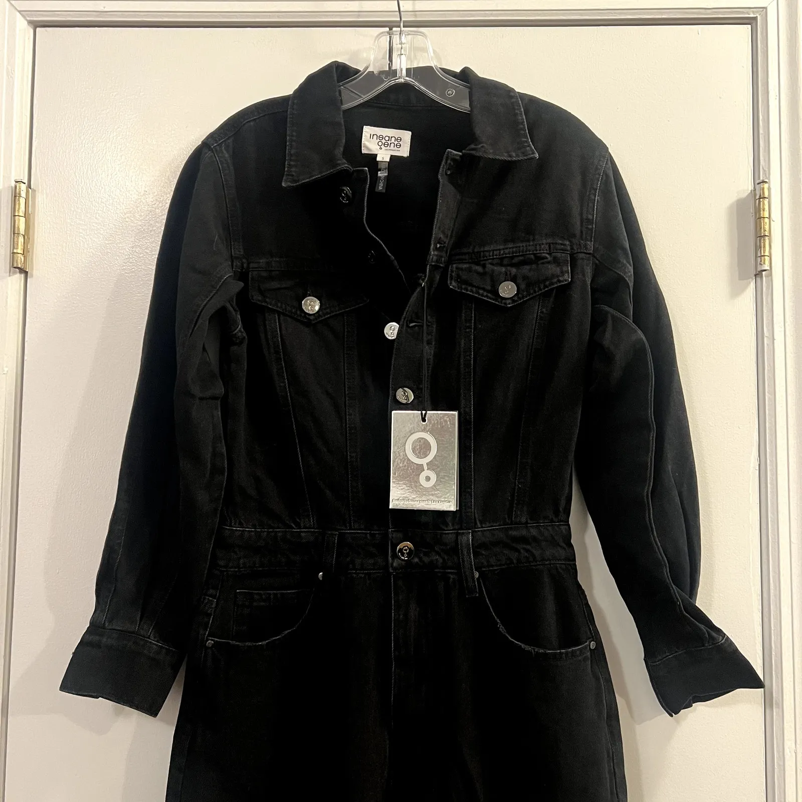 Insane Gene Soda Balloon Sleeve Denim Jumpsuit Black NWT size S - Image 6