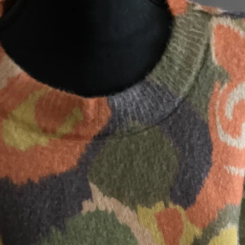 Colorful Abstract Patterned Sweater Orange Size 2X - Image 2