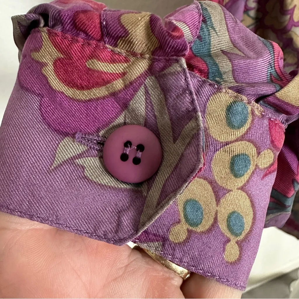 VINTAGE DIANE GILMAN Floral Silk Blouse Size M - Image 3