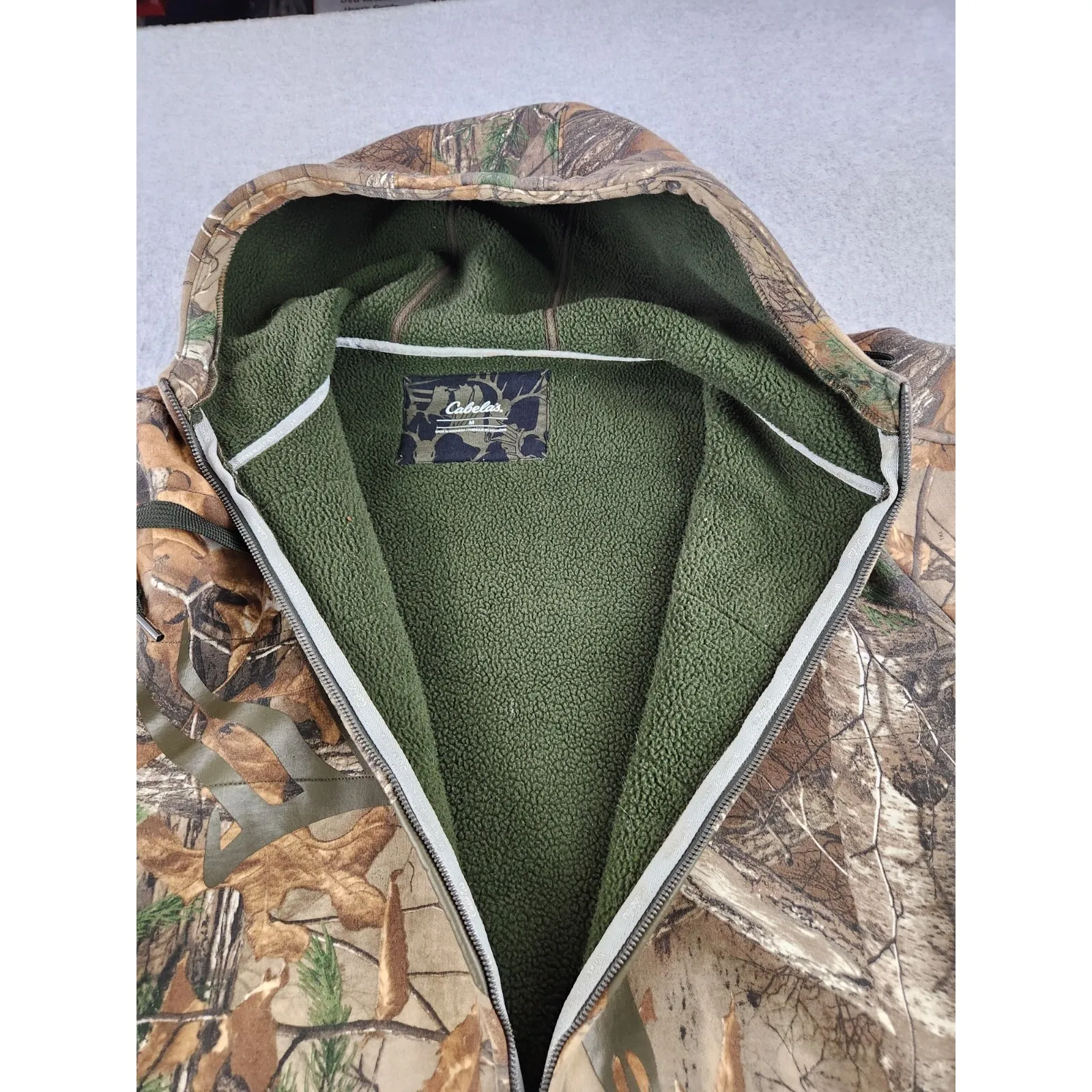 Cabelas Thick Realtree Camo Fleece Lined Hoodie Full Zip Jacket Hunting - MEDIUM - Image 7