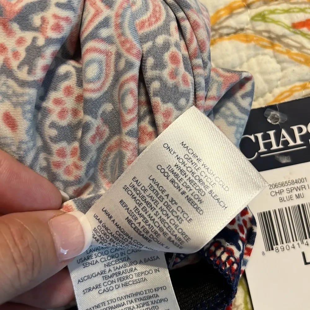 CHAPS large skirt women’s knee length ruffle hem geometric print red white blue - Image 6