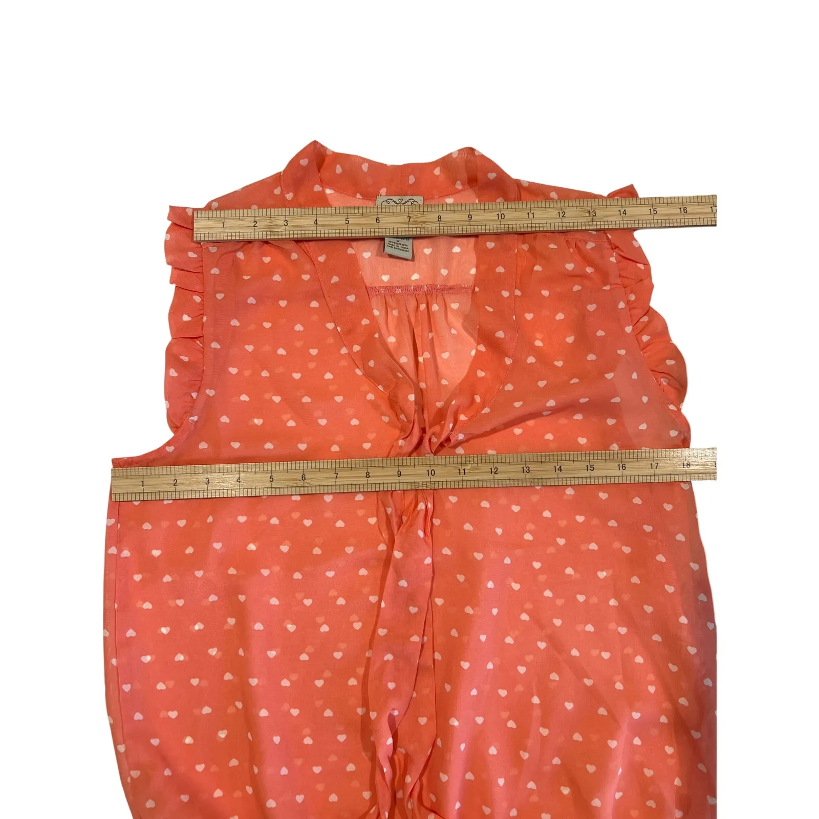 Eyelash Couture Sleeveless Sheer Peachy Pink Heart Blouse Women's Size M Ruffles - Image 6