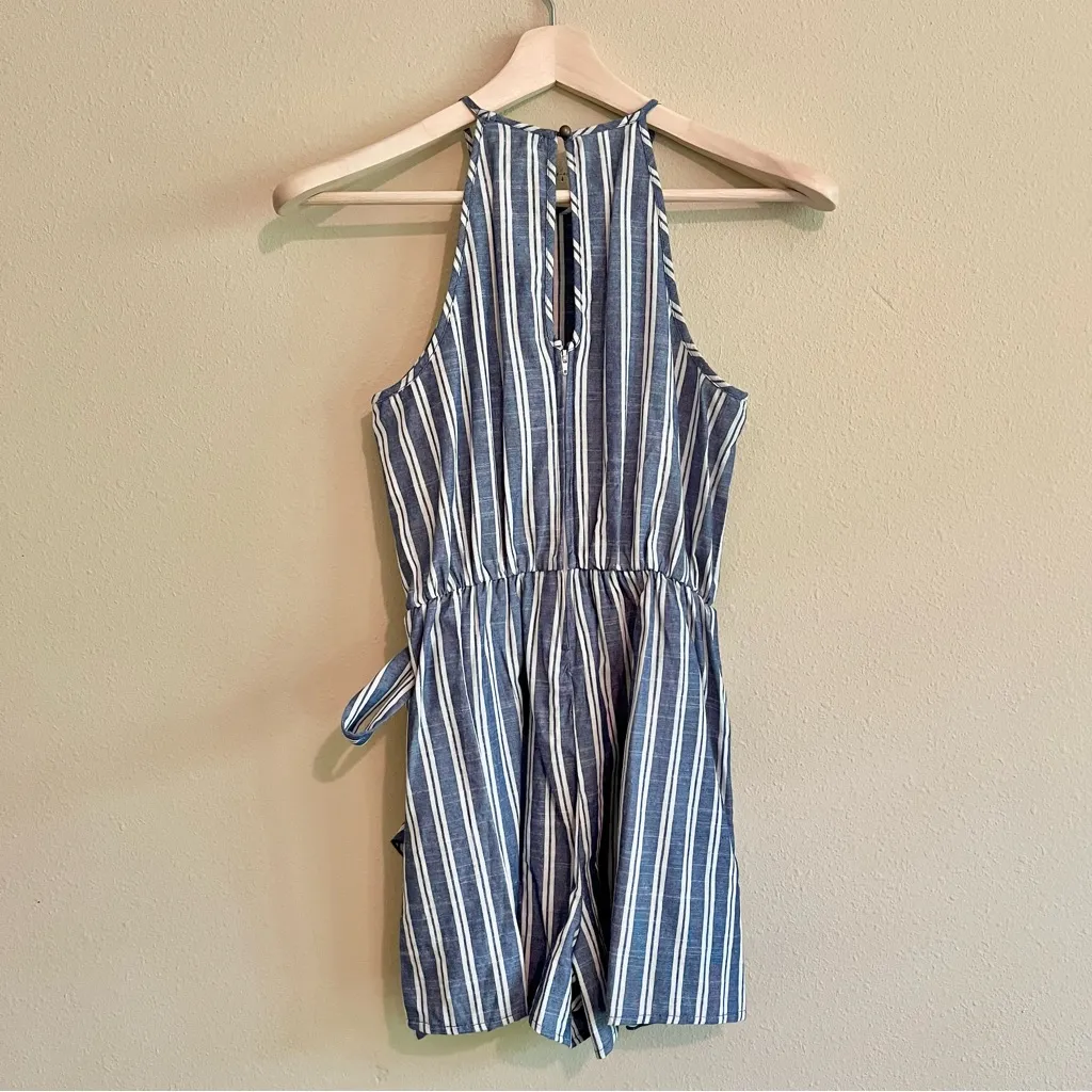 Speechless Striped Wrap Ruffle Romper - Image 4