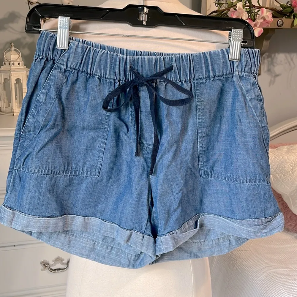 Denim Look Comfy Jean Shorts Elastic Drawstring Women Petite Small Lightweight - Image 3