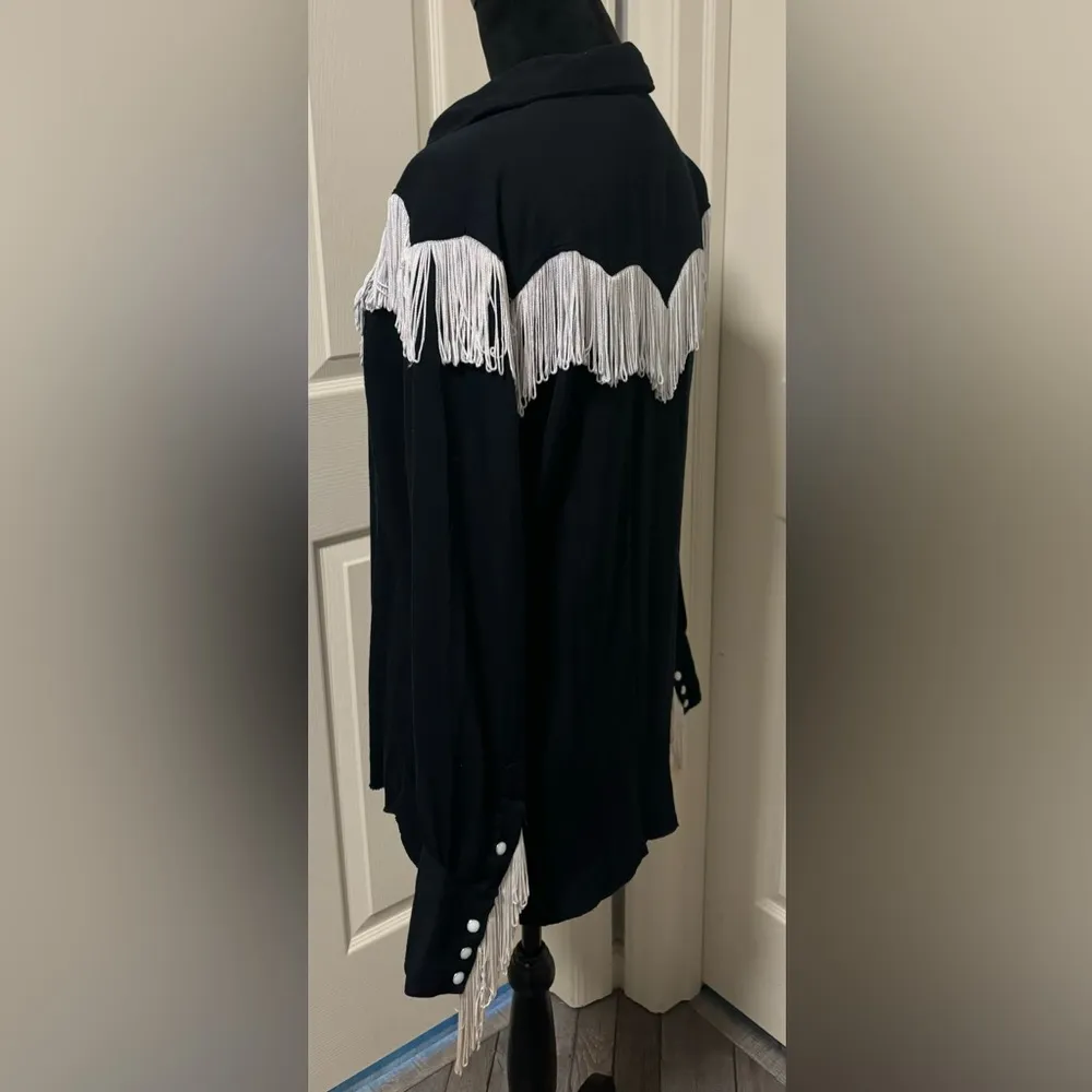 H Bar C Ranchwear Vintage Unisex Black Western Shirt with Fringe Size undefined - Image 2
