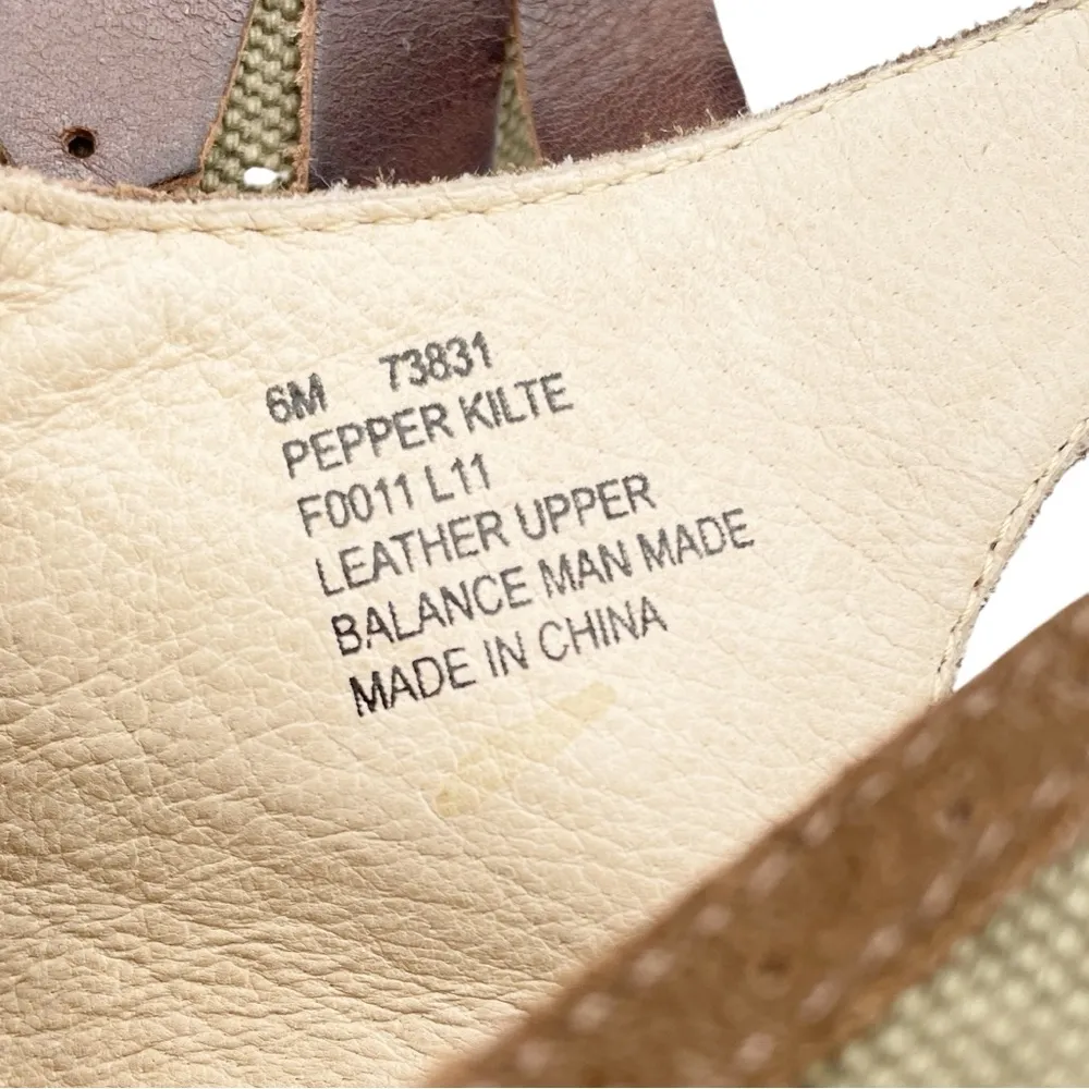 Frye Pepper Kiltie Wedge Sandals Sz 6 Brown Leather Canvas Cork Slingback Buckle - Image 14